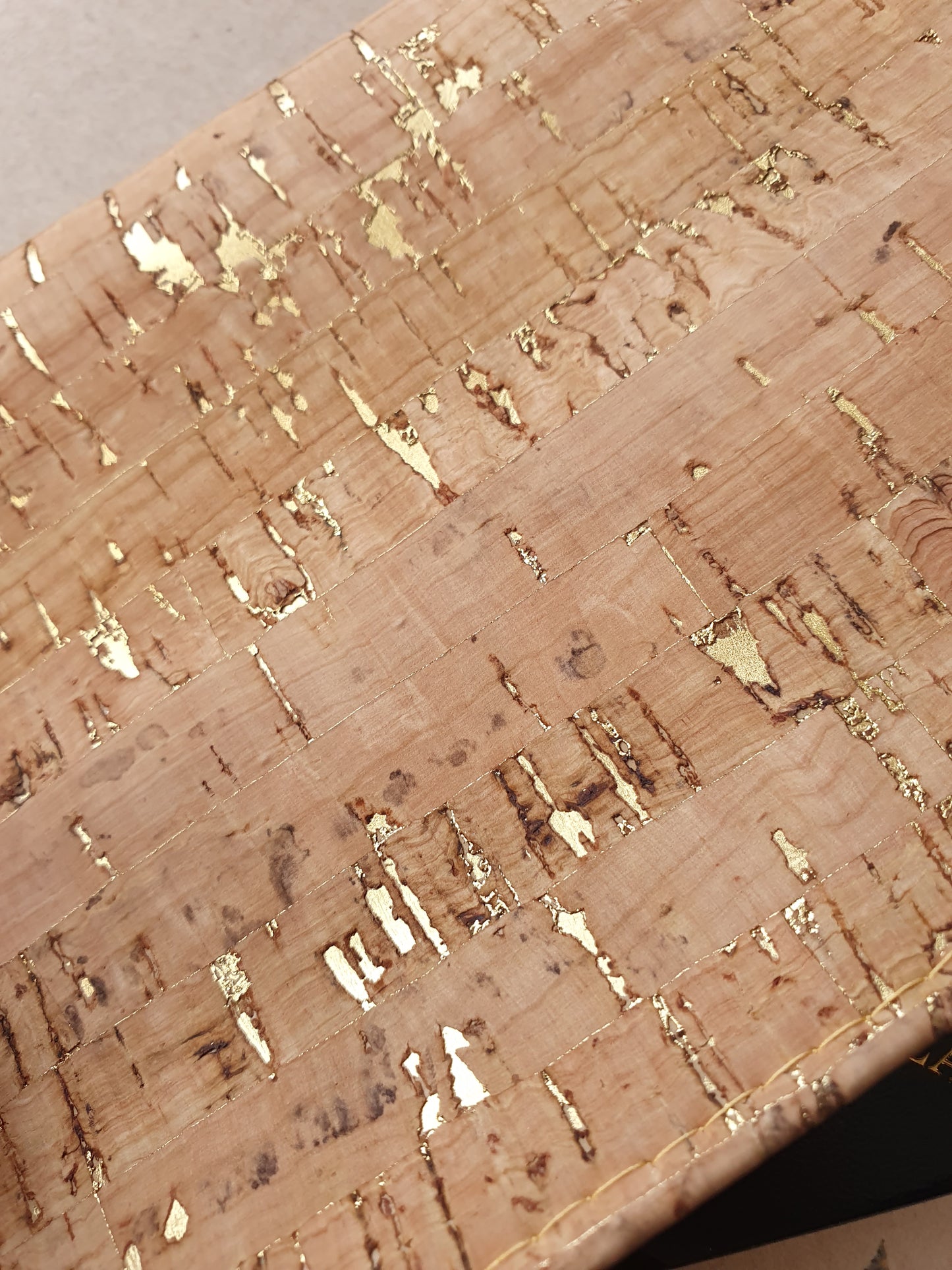 Passport Cover - natural cork with gold flecks, greens/blues paint swirls liner
