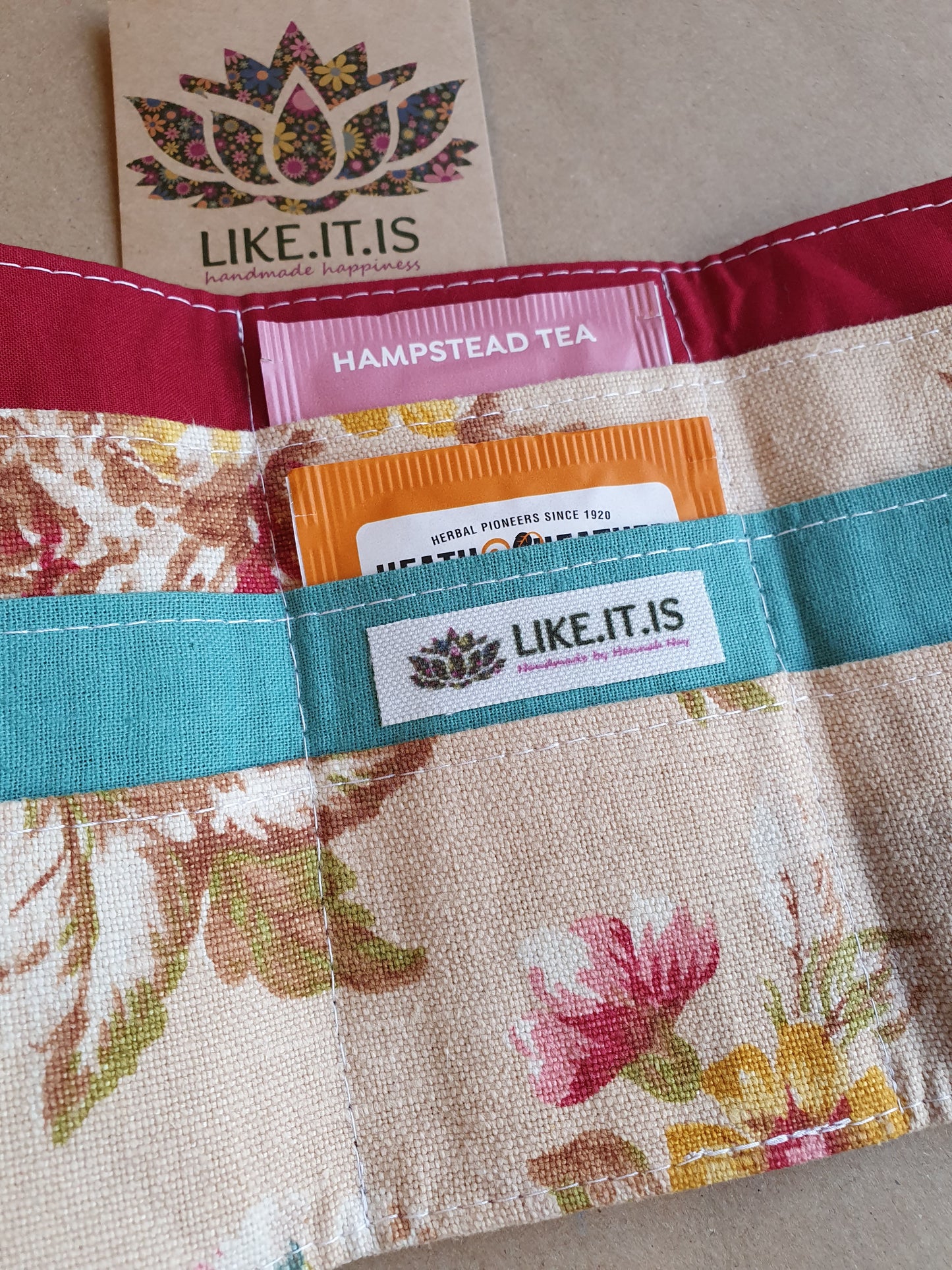 Teabag Traveller - vintage Sanderson peony