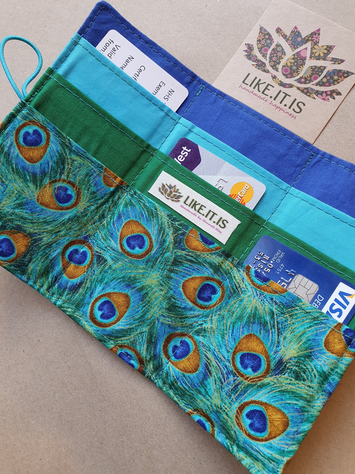 Credit Card Crusier - peacock eyes, turquoise cord